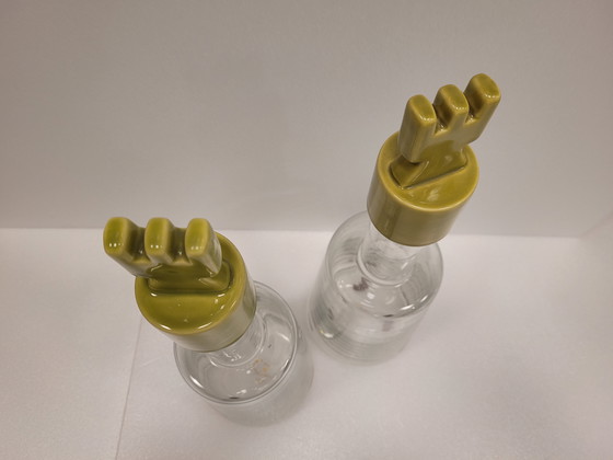 Image 1 of Paire de carafes ou vases en cristal, céramique vernissée, Maison Les Héritiers pour Roche Bobois