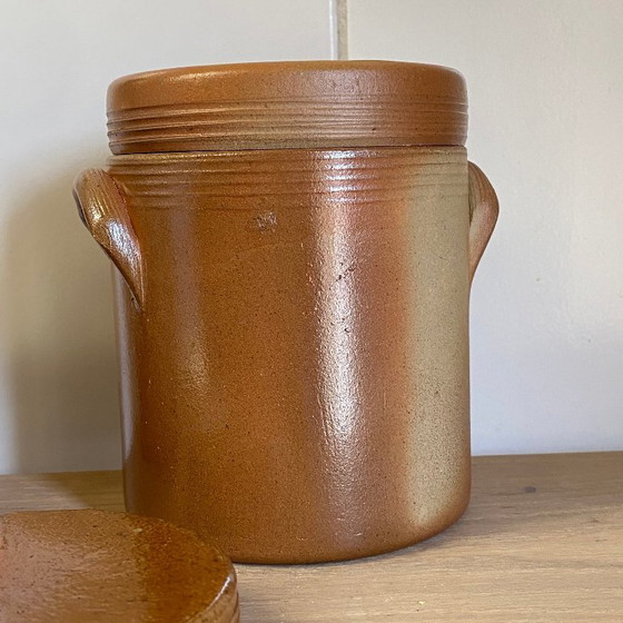 Image 1 of 2 Pots à Graisse ou Confit Grès de Bonny Émaillé Ancien avec Couvercle