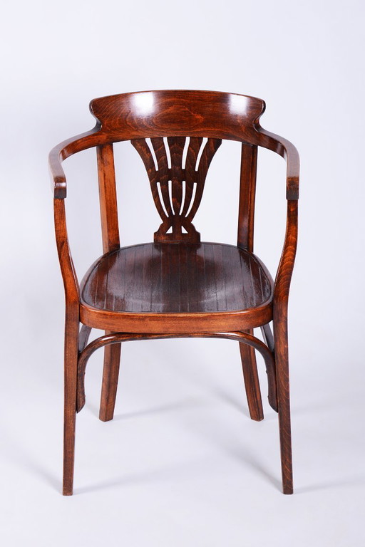 Sillón Art Decó Restaurado, de Fischel, Haya, Pulido Renovado, Eslovaquia, Años 1900