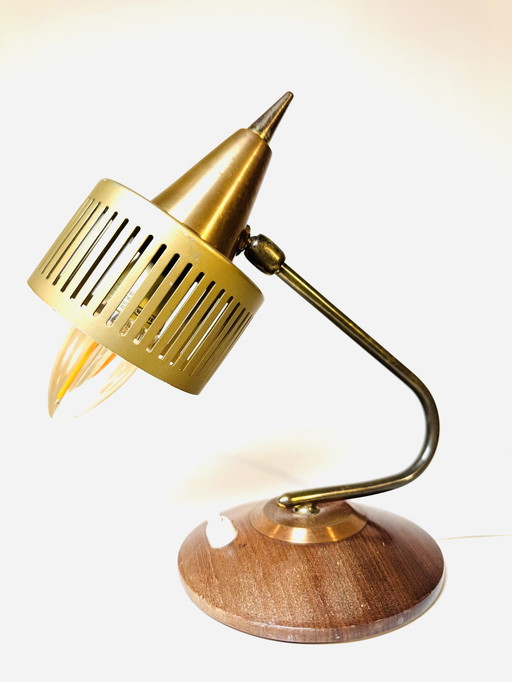 TISCHLAMPE AUS TEAK UND MESSING, 1950er/1960er Jahre