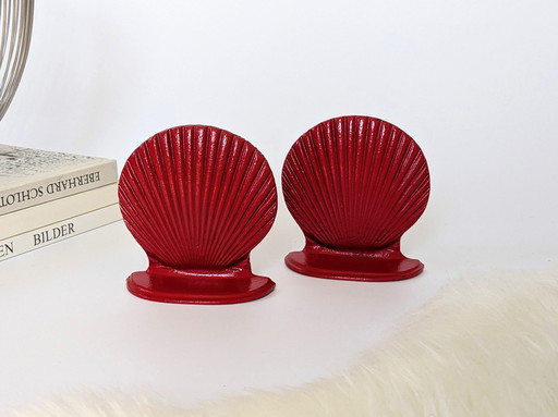 2X 1970S Red Shell Bookends | Cast Iron