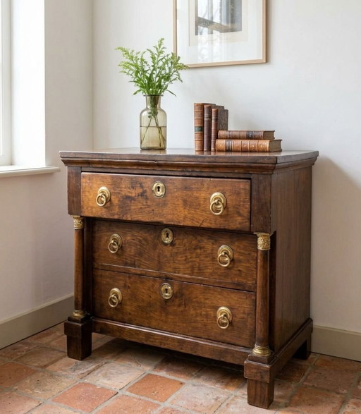 Antique Dutch, Drenthe Empire chest of drawers with 3 drawers