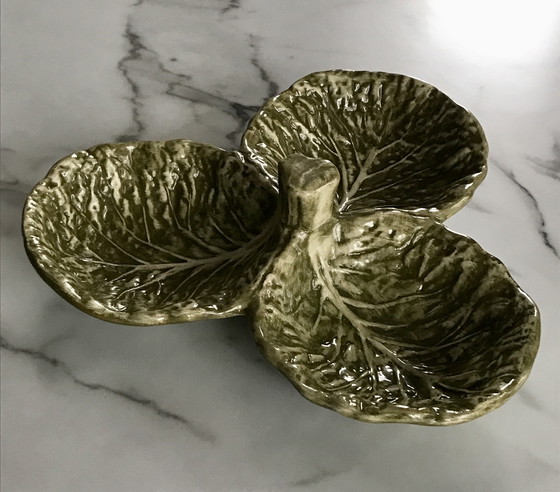 Image 1 of Barbotine dish, Cabbage, Portugal vintage