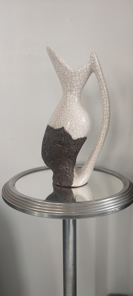 Image 1 of Freeform Raku and Worm-eaten Wood Pitcher Vase (1960/70)
