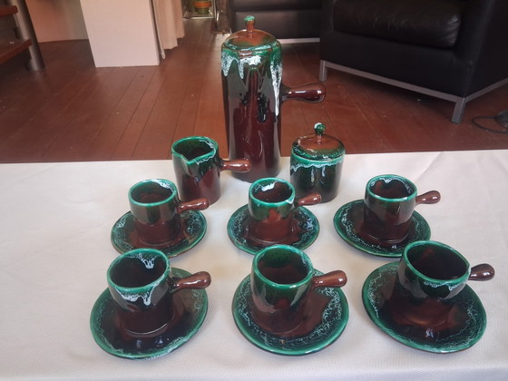 Image 1 of Bellissimo servizio da caffè vintage Vallauris – anni '60, ceramica 'Fat Lava' – 15 pezzi