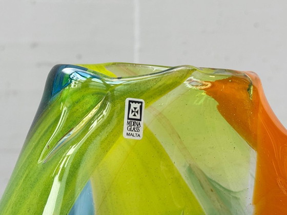 Image 1 of Murano style studio glass vase patchwork, Mdina Glass hand signed Malta, 1970s