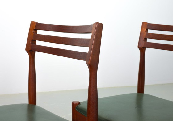 Image 1 of Vintage Design Teak Wooden Dining Chairs with Racing Green Leather Seatings Designed by Severin Hansen for Bovenkamp. Set of 4.