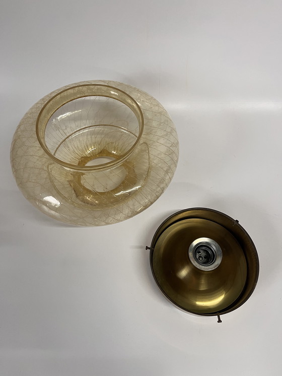 Image 1 of Plafoniera xxl della metà del secolo glashut Limburg con paralume aperto in vetro ambrato