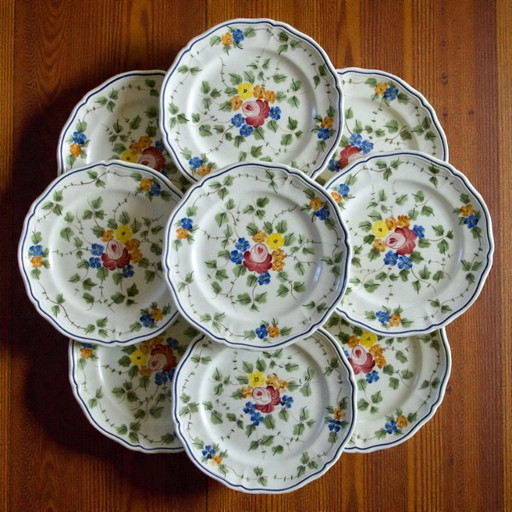 9 piatti da dessert vintage della collezione Longchamp Nemours dipinti a mano