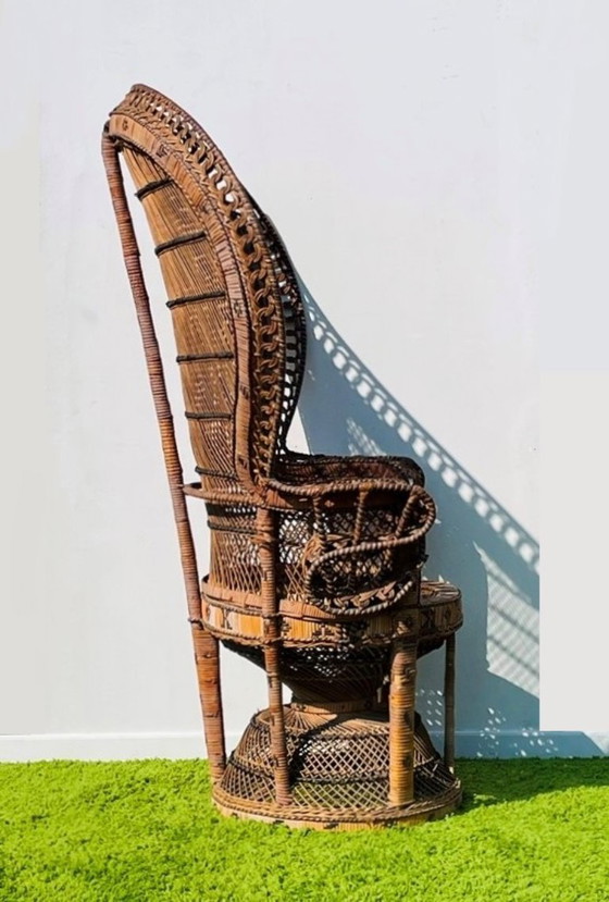 Image 1 of Fauteuil XL Peacock « Emmanuelle » en rotin. Vintage années 70.