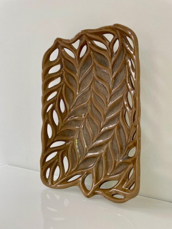 Image 1 of Rare bol vintage en céramique avec tissage organique - 32.5 x 22 cm