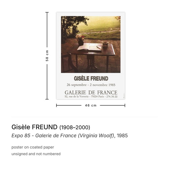 Image 1 of Gisèle FREUND Expo – Galerie de France (Virginia Woolf) Plakat 1985