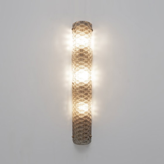 Image 1 of Coppia di applique da parete moderne in ottone italiano e vetro di Murano con texture beige chiaro