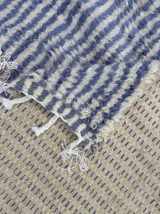 Image 1 of Moroccan Beni Ouarain Rug 200x310 cm Handmade Wool Rug Large Blue White Berber Carpet Free Shipping Hand Knotted Atlas Mountains