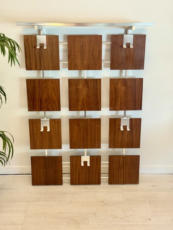 Image 1 of Vintage wall coat rack 1960s teak with chrome