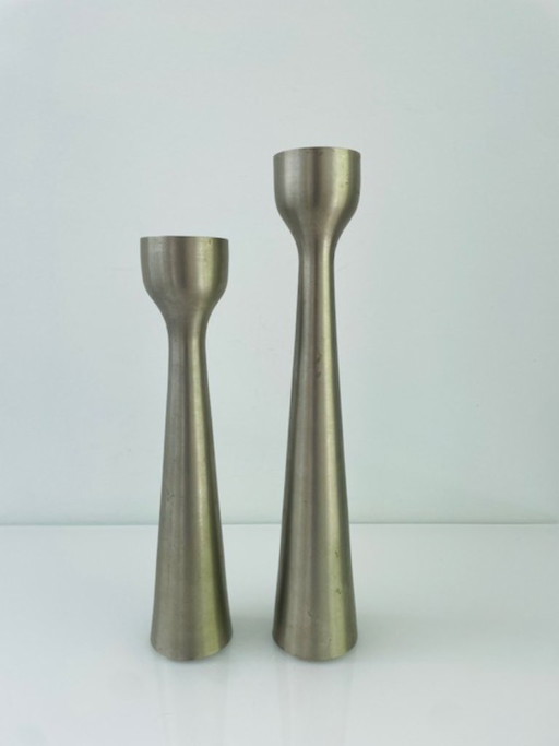 Scandinavian candlesticks of brushed steel – set of two