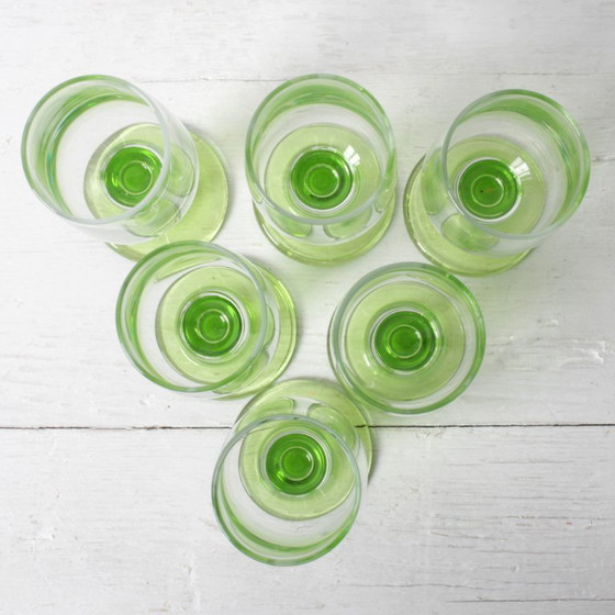 Image 1 of Set of 6 Vintage Limoncino Sherry Glasses / Green Sorbetto Stemware / Bormioli Rocco / Italy / 1970s