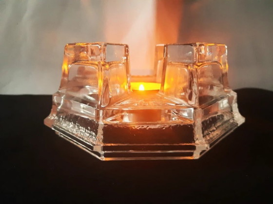 Image 1 of Art Deco Theelicht Houder – Kristalhelder Glas Meesterwerkje Vintage Glow