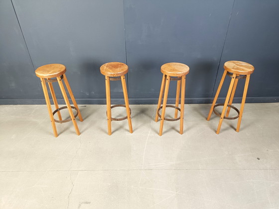 Image 1 of Tabourets de bar vintage en bois, 1960 - ensemble de 4