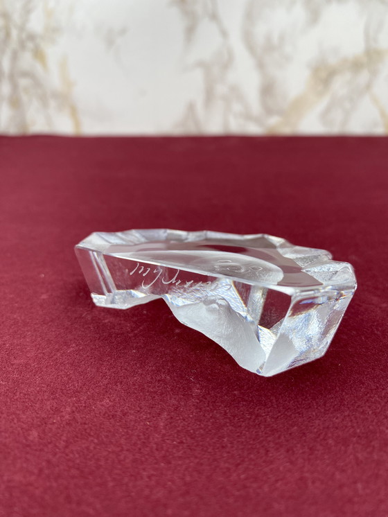 Image 1 of Swedish Mats Jonasson Lead Crystal Baby Seal Sculpture / Small Paperweight With A Signature / Vintage Art & Collectibles 