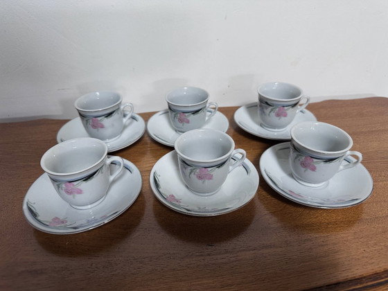 Image 1 of 6 tazze e 6 piattini in porcellana Jiepai vintage, provenienti dalla Cina, risalenti al periodo 1970-1990.