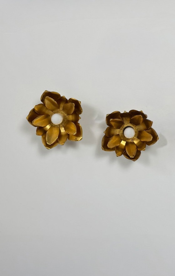 Image 1 of Paire d’appliques vintage fleur, métal doré, France, 1970