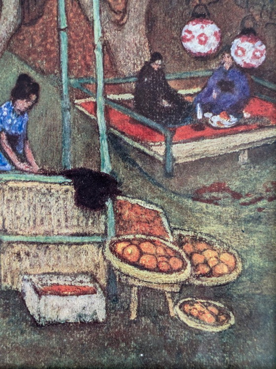 Vintage Framed Oil Pastel Drawing, Asian Garden Scene, Signed And Dated – Paintings & Drawings, Wood (photo 4 of 11)