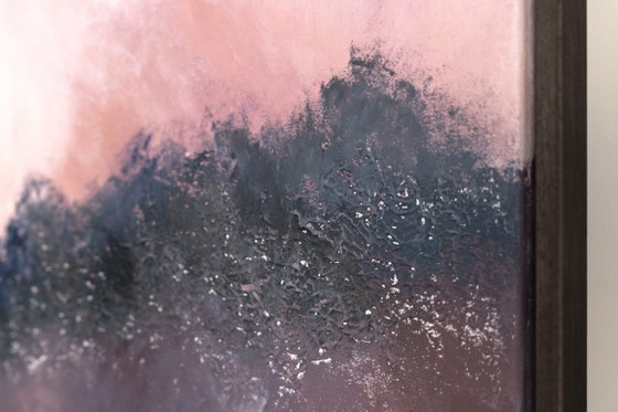 Large Original Framed Abstract Landscape Painting in Pink and Blue - A Doorway for Later (photo 10 of 19)