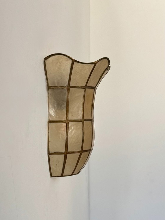 Vintage wandlamp, parelmoer en messing, Frankrijk, 1970 – Wandlampen, Brass (photo 3 of 5)