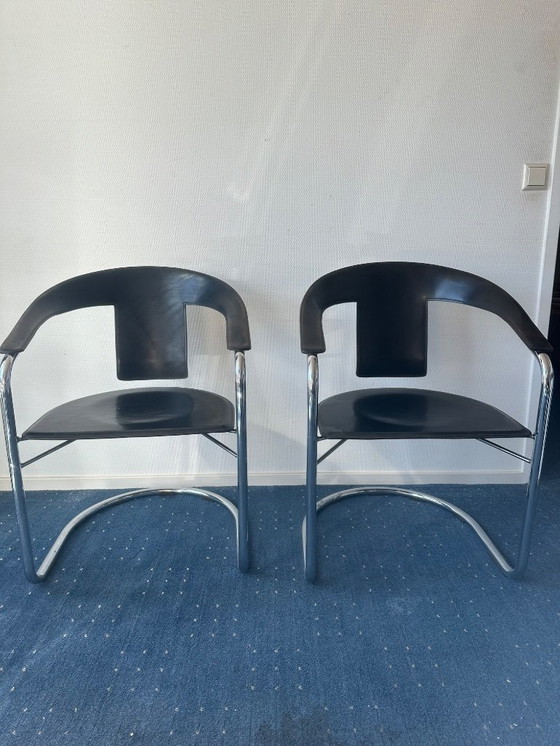 Image 1 of Designer chairs – A. Rizzatto – set of 4 – chrome & black
