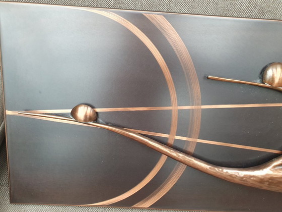 Handmade Vintage Wall Panel with Copper Relief Depicting Birds – Wall decoration, Wood (photo 2 of 5)