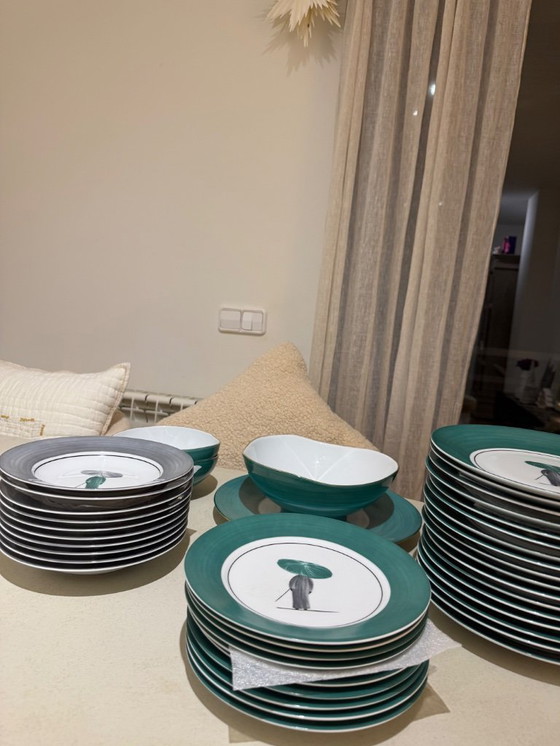 Image 1 of Molecot green and grey dinnerware – large set (41 pieces) The complete lot has a very high original value (≈ €5,400) Dinnerware
