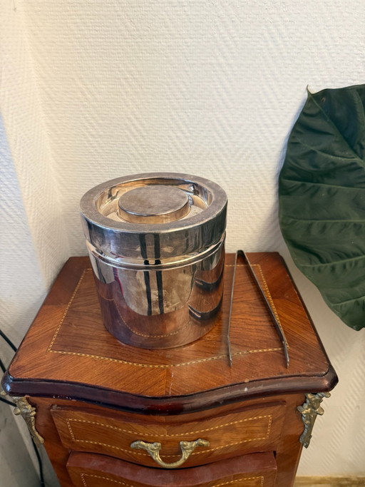 Vintage Lino Sabattini ice bucket & tongs – silver plated brass – Italian modernist design