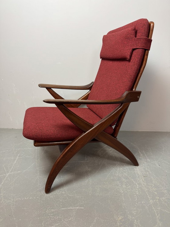 Image 1 of Mid-Century High Quality Teak Lounge Chair with Burgundy Red Fabric Upholstery Attributed to Topform, The Netherlands, 1960s.