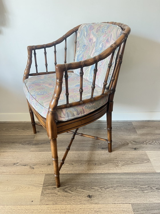 Image 1 of Vintage Hollywood regency stijl faux bamboo fauteuil