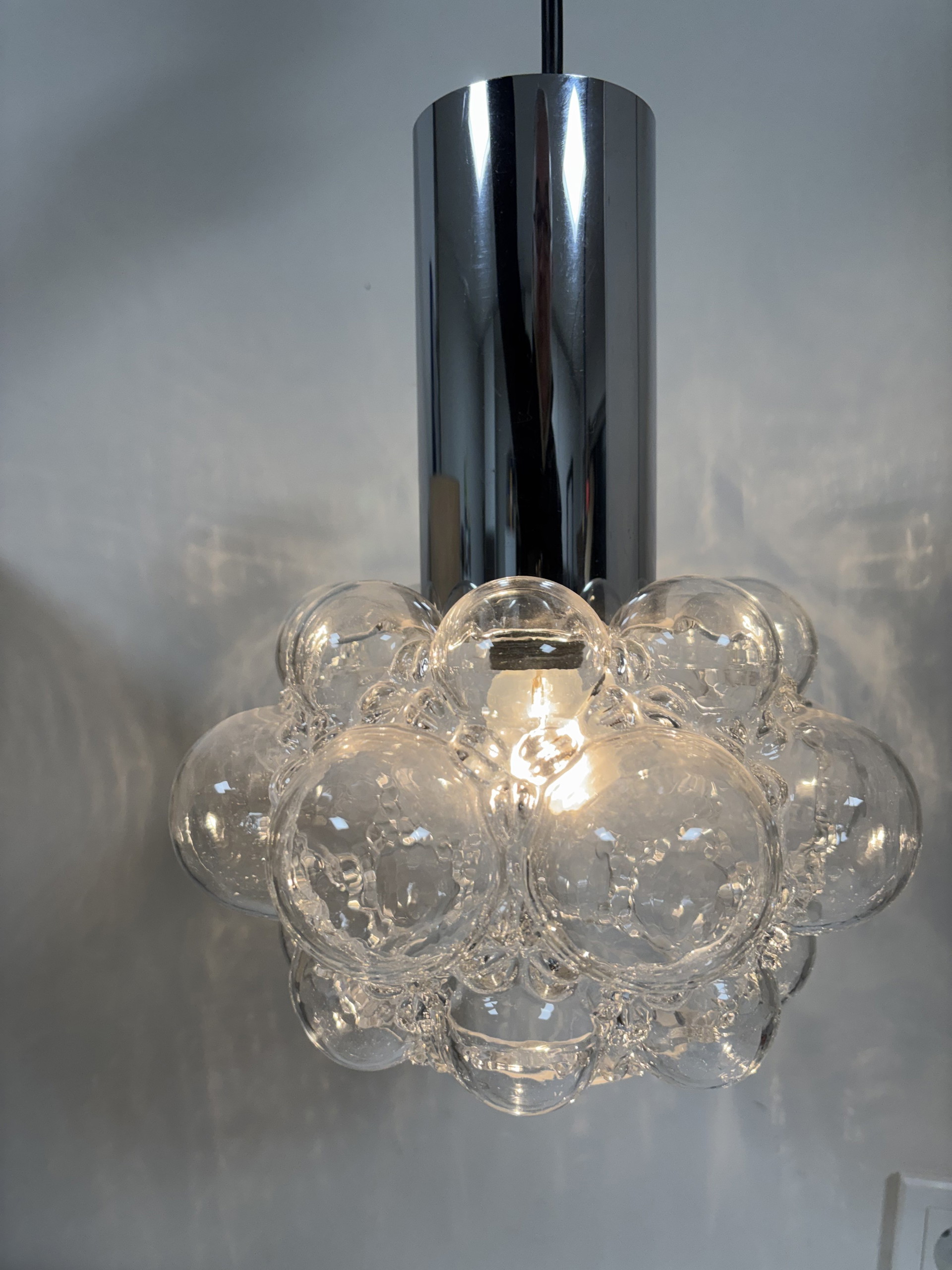 Vintage bubble glass pendant lamp by Helena Tynell for Limburg