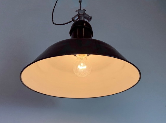 Image 1 of Black Enamel Industrial Pendant Lamp from AEG, 1930s