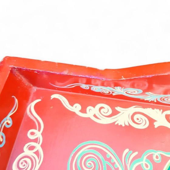 Image 1 of Plateau vintage en bois peint à la main 43x43x8cm