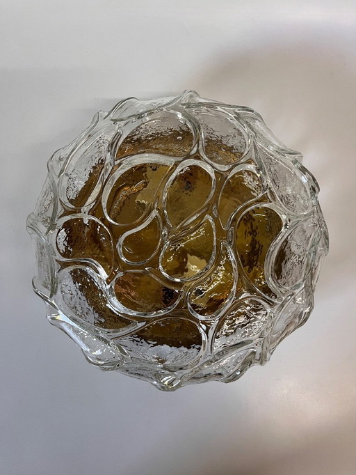 Space age Hillebrand ceiling lamp clear glass gold fixture