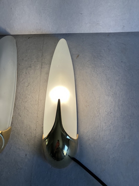Image 1 of Coppia di lampade da parete vintage Marga, ottone e vetro satinato