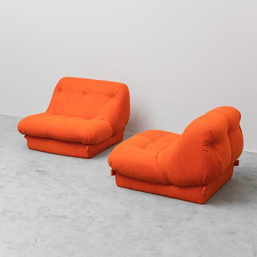 PAR DE SILLONES NARANJAS VINTAGE, DISEÑO DE LOS AÑOS 70, ANTIGÜEDADES MODERNAS