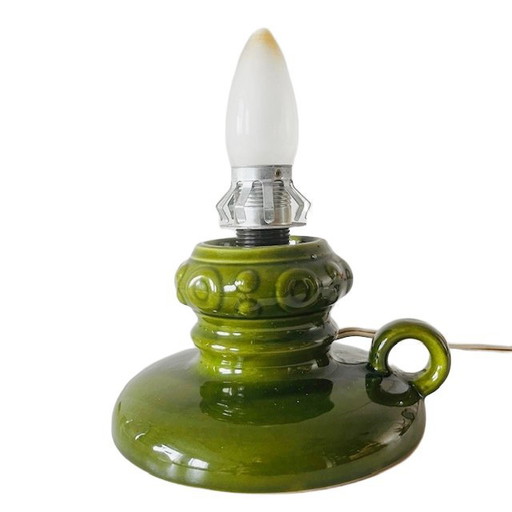 Vintage Space Age lamp base green glossy ceramic 1970s