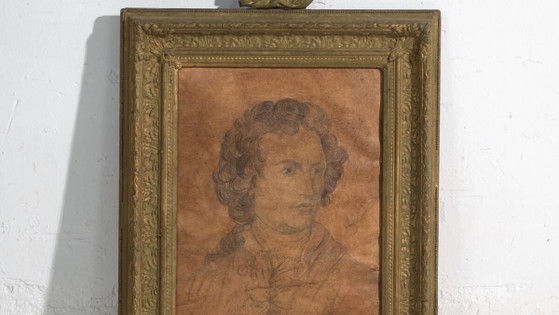 Antique pencil portrait in gilded frame – Central Europe, circa 1840 – Paintings & Drawings, Paper, Wood (photo 3 of 40)