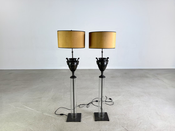 Image 1 of Lot de 2 lampadaires en verre antique optique Lampe de sol