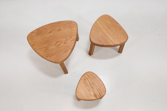 Image 1 of Set of triangular oak Brutalist side tables