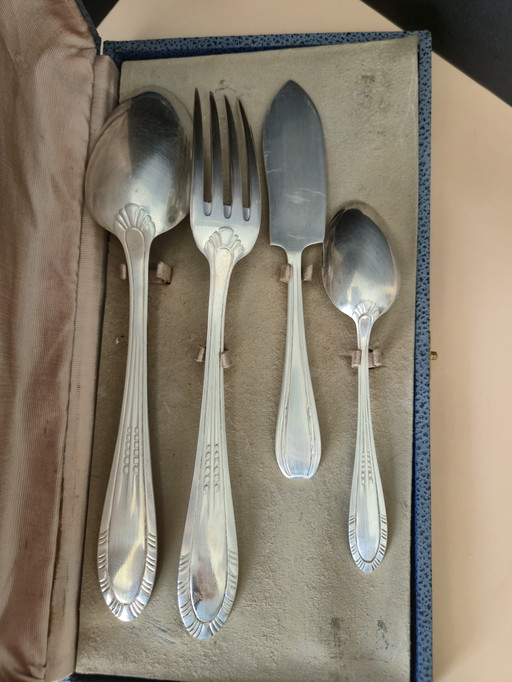Antique silver-plated cutlery box - hallmark 8★4 - with jewelry case