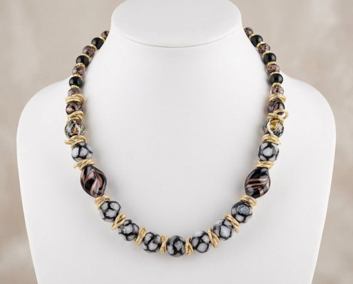 Murano glazen halsketting met 24-karaats bladgoud – Murrine – Aventurijn