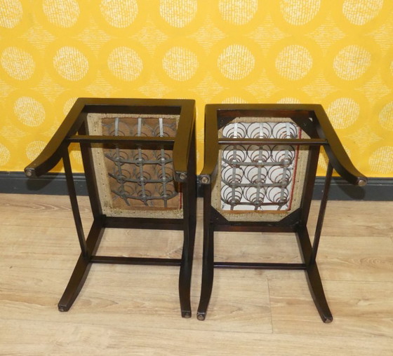 Image 1 of Set von 2 schlichte 1930er Jahre Hocker Sitz Federkern gepolstert vintage antik retro nostalgie Schemel Fußbank