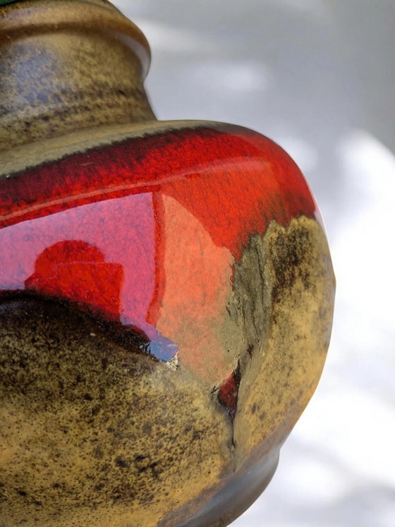 Ruscha Model 851-20 - Vintage Vase, Mid-Century Ceramic in Brown-Black with Red Drip Glaze (photo 4 of 7)