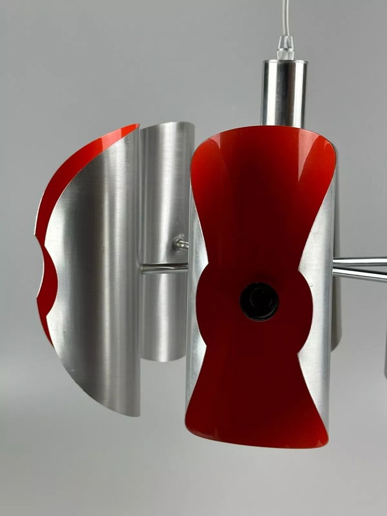 Image 1 of 60's 70's Lustre Sputnik à 6 flammes en métal Chrome Space Age Design